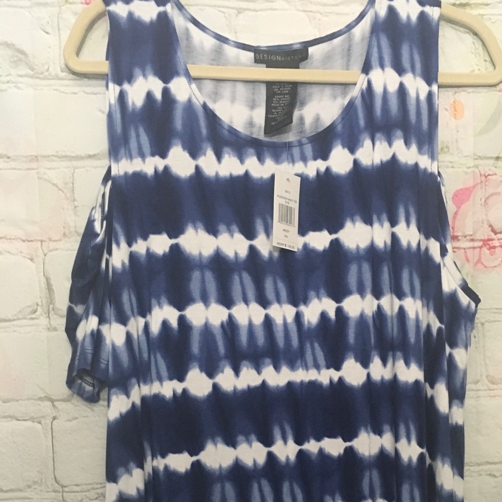 NWT blue and white tie dye cold shoulder